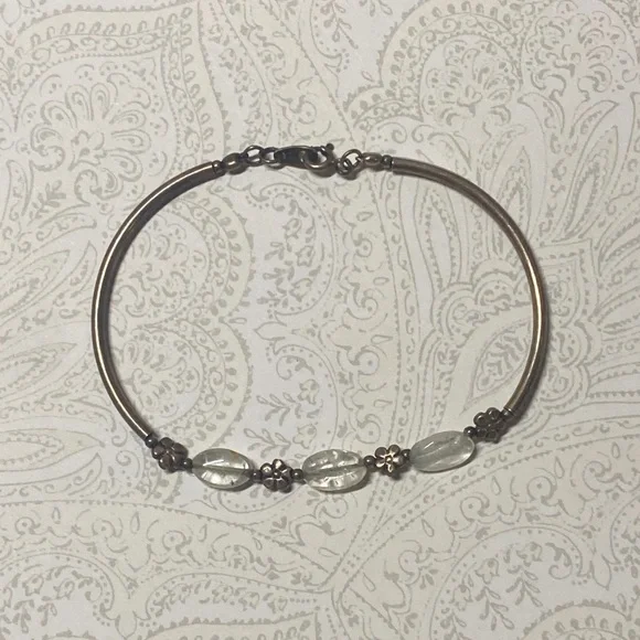 Vintage Sterling Silver Bracelet With Floral & Clear Beads - Picture 1 of 2